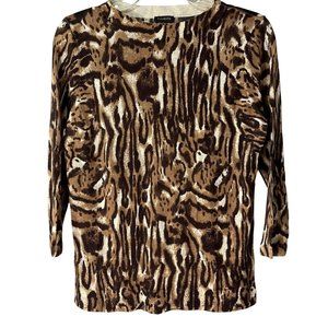 TALBOTS Womens 100% Merino Wool Animal Print 3/4 Sleeves Sweater Top Size L